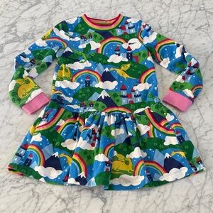 Mini Boden Sz 9/10 Print Sweatshirt Dress In Multi Dragon Sky